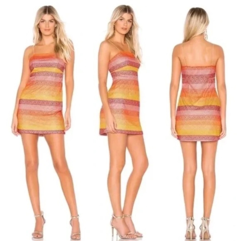 Show Me Your Mumu Womens Clarissa Mini Dress in Fiesta Stripe Sunset Size Small